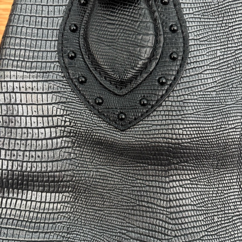 Nine West Black/Grey Textured Faux Leather Tote Handbag - Picture 13 of 15